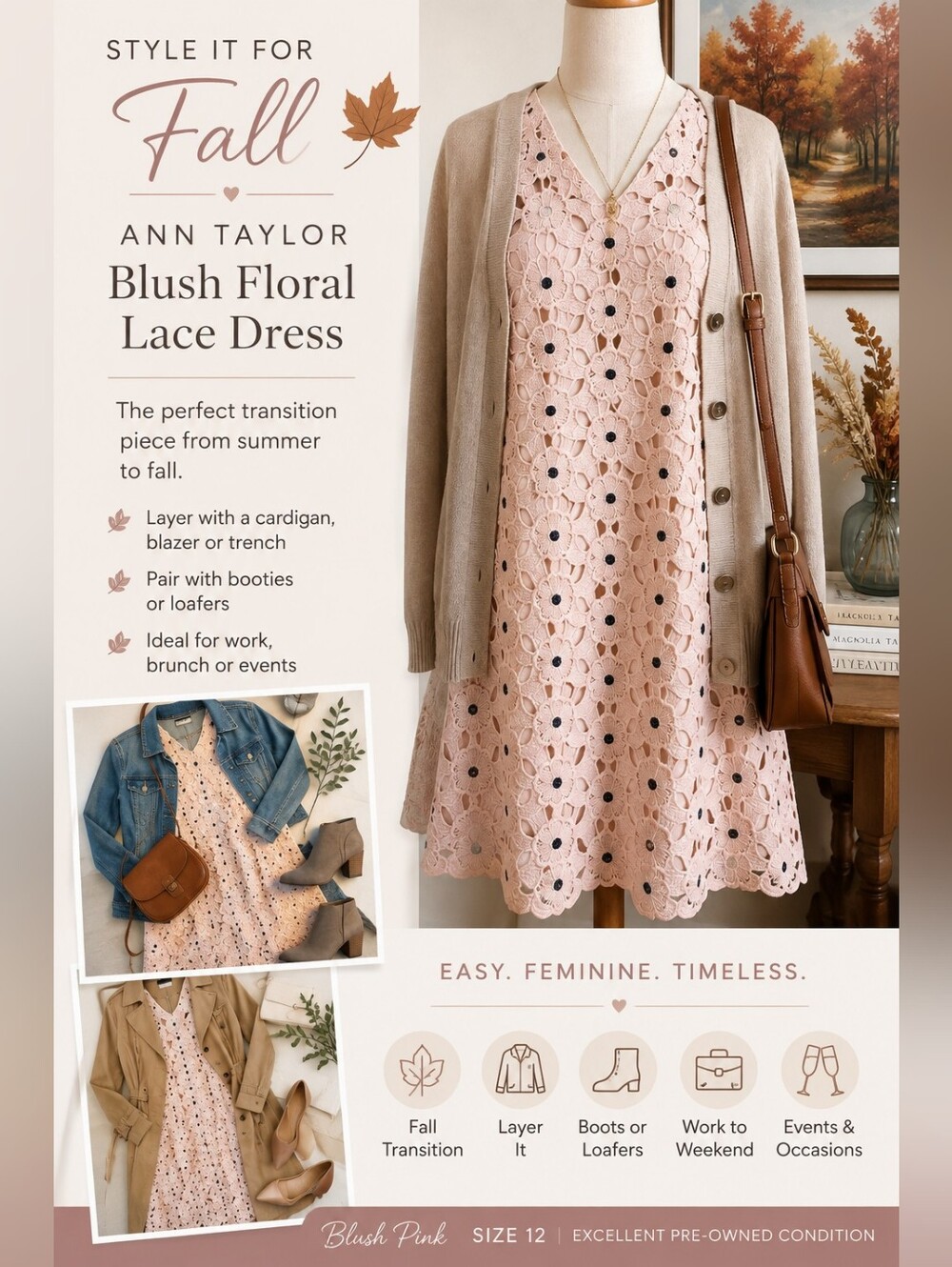 Ann Taylor Pink Eyelet Floral V‑Neck Midi Dress